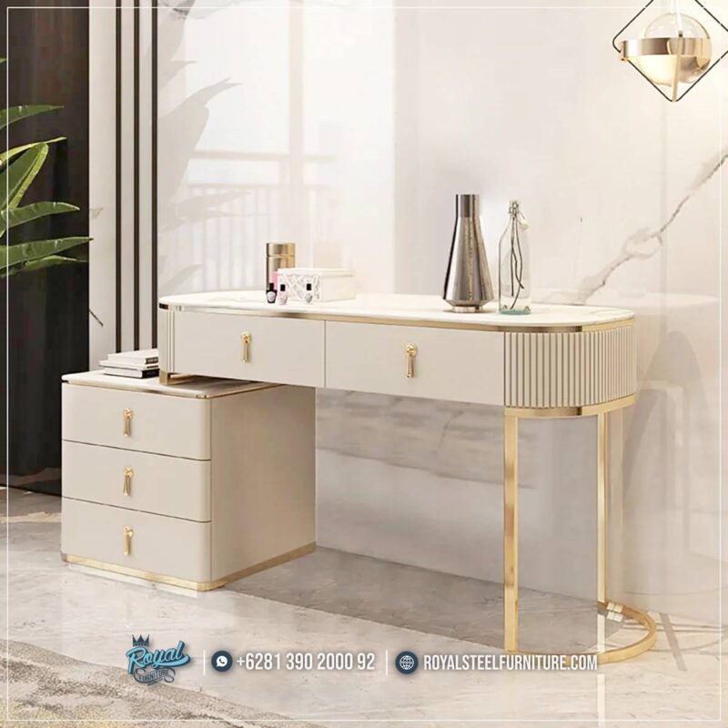 Meja Rias Cermin, Meja Rias Gold, Meja Rias Stainless, Meja Rias Modern, Meja Rias Mewah, Meja Rias Minimalis, Meja Rias Laci, Meja Rias Putih, Meja Rias Terbaru, Meja Rias Royal, Desain Meja Rias Stainless Mewah Champagne Top Marmer