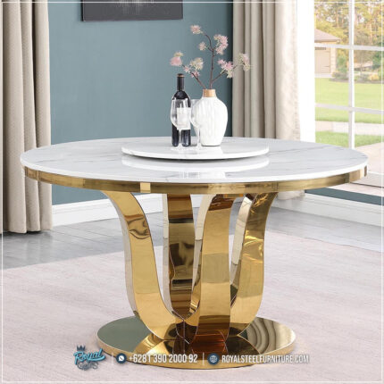 Harga Meja Makan Jepara, Meja Makan Marmer, meja makan mewah, Meja Makan Mewah 6 Kursi, Meja Makan Mewah Stainless, Meja Makan Minimalis, Meja Makan Minimalis Modern, Meja Makan Minimalis Stenlies, Meja Makan Stainless Steel,Luxury Meja Makan Mewah Bulat Kaki Stainless Gold