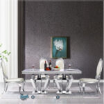 Harga Meja Makan Jepara, Meja Makan Marmer, meja makan mewah, Meja Makan Mewah 6 Kursi, Meja Makan Mewah Stainless, Meja Makan Minimalis, Meja Makan Minimalis Modern, Meja Makan Minimalis Stenlies, Meja Makan Stainless Steel,Set Meja Makan Mewah Jepara Kaki Stainless Upholstered Dining Set