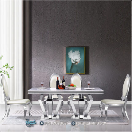Harga Meja Makan Jepara, Meja Makan Marmer, meja makan mewah, Meja Makan Mewah 6 Kursi, Meja Makan Mewah Stainless, Meja Makan Minimalis, Meja Makan Minimalis Modern, Meja Makan Minimalis Stenlies, Meja Makan Stainless Steel,Set Meja Makan Mewah Jepara Kaki Stainless Upholstered Dining Set