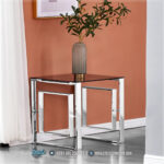 Meja Tamu, Meja Konsol, Jual Meja Konsul, Meja Sudut Ruangan, Meja Stainless, Meja Stenlis, Meja Minimalis Kaki Stainless, Meja Kaca Stainless,Duraisamy End Table Stenlis Minimalis Top Glass Terbaru Silver Kolby