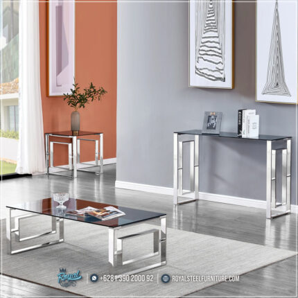 Meja Tamu, Meja Konsol, Jual Meja Konsul, Meja Sudut Ruangan, Meja Stainless, Meja Stenlis, Meja Minimalis Kaki Stainless, Meja Kaca Stainless,Meja Stainless Minimalis Top Glass Terbaru Silver Kolby
