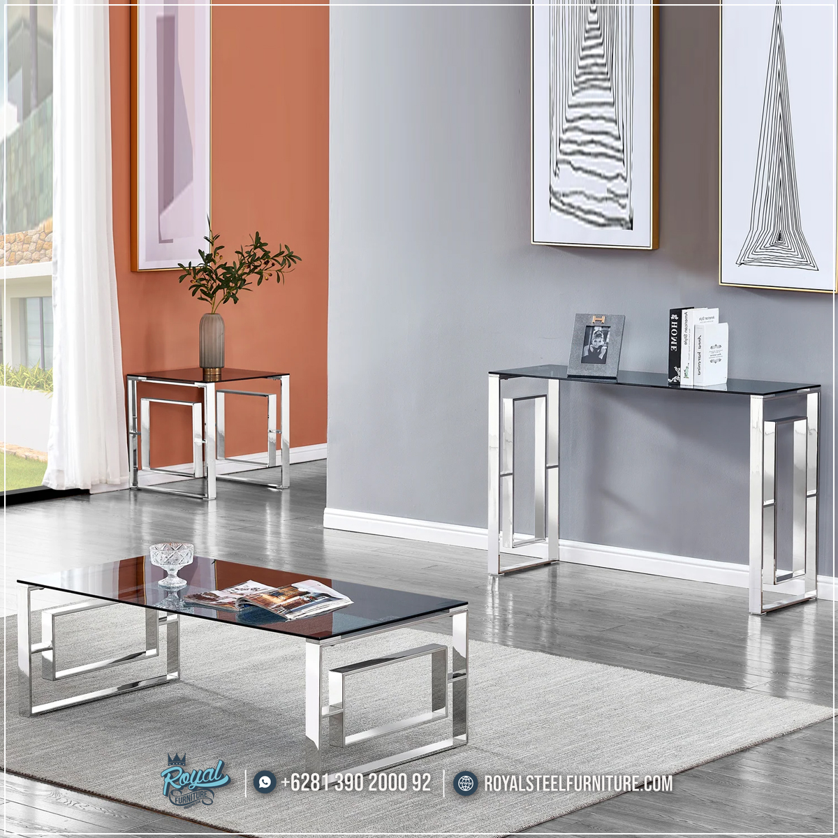 Model Meja Stainless Minimalis Top Glass