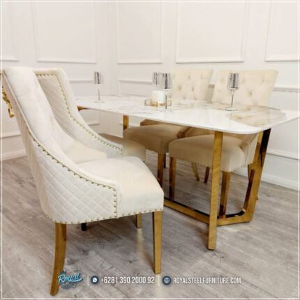 Harga Meja Makan Jepara, Meja Makan Marmer, meja makan mewah, Meja Makan Mewah 4 Kursi, Meja Makan Mewah Stainless, Meja Makan Minimalis, Meja Makan Minimalis Modern, Meja Makan Minimalis Stenlies, Meja Makan Stainless Steel Gold,Ide Perabot Ruangan Meja Makan Minimalis Modern Stainless Top Marmer Luxury Carara