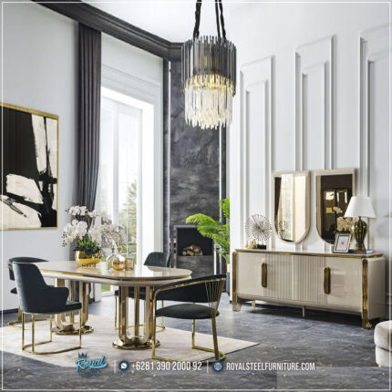 Kursi Meja Makan Minimalis Stainless Gold Jaguar Dining Set