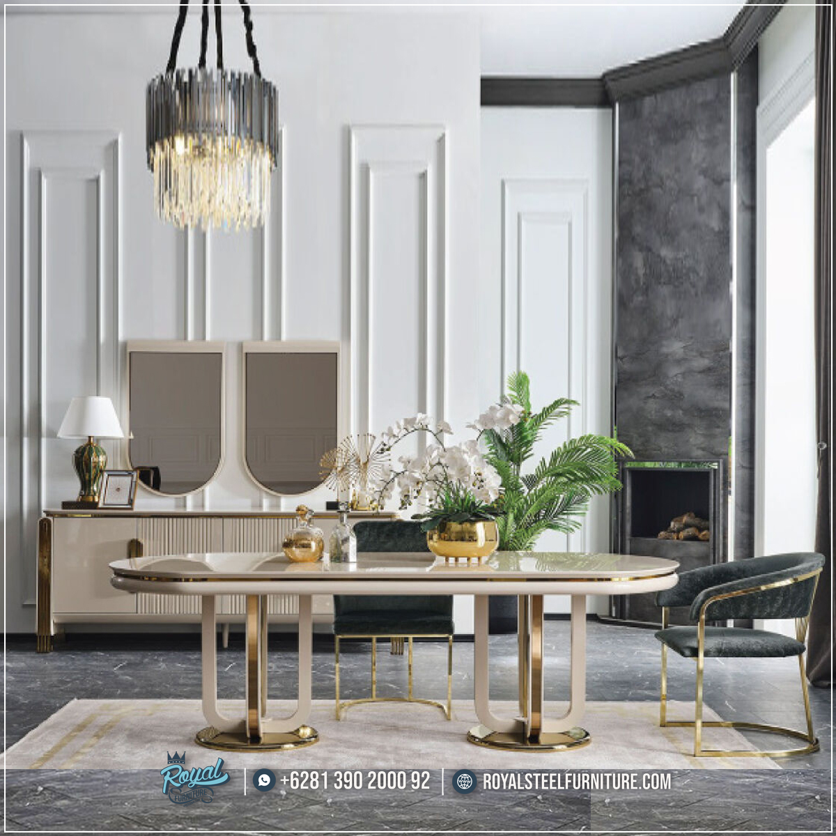 Model Meja Makan Minimalis Stainless Gold Jaguar Dining Set