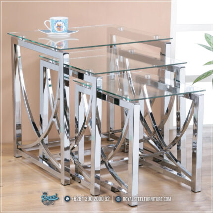 Meja Kopi Minimalis Stainless 3 Pieces Ruang Tamu Mewah