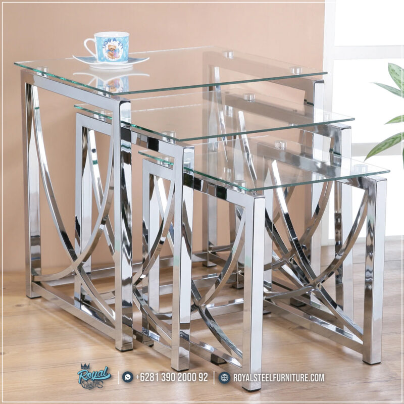 Meja Kopi Minimalis Stainless 3 Pieces Ruang Tamu Mewah