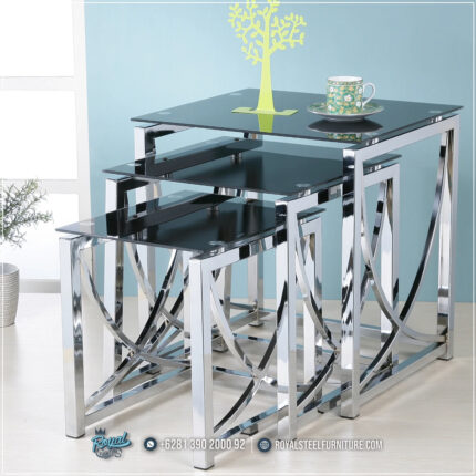 Meja Kopi Minimalis Stainless 3 Susun Ruang Tamu Mewah
