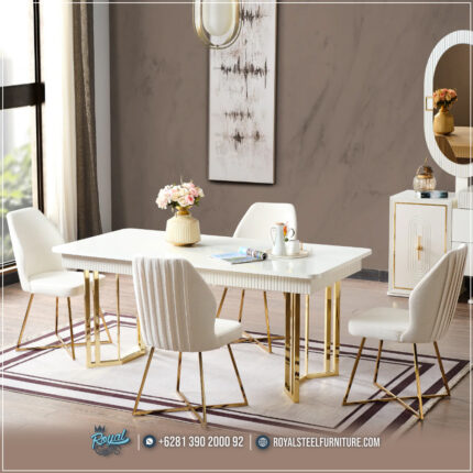 Harga Meja Makan Jepara, Meja Makan Marmer, meja makan mewah, Meja Makan Mewah 4 Kursi, Meja Makan Mewah 6 Kursi, Meja Makan Mewah Stainless, Meja Makan Minimalis, Meja Makan Minimalis Modern, Meja Makan Minimalis Stenlies, Meja Makan Stainless Gold, Meja Makan Stainless Silver, Meja Makan Stainless Steel,Marsel Dining Room Kaki Stainless Meja Makan Minimalis Mewah Terbaru Jepara