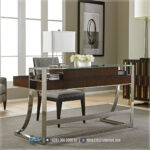 Gambar Meja Kantor, Info Meja Kantor, Kursi Meja Kantor Royal, Meja Direktur Mewah, Meja Kantor Mewah, Meja Kerja Direktur, Meja Kursi Kantor Royal, Set Ruang Kantor,Meja Direktur Kaki Stainless Minimalis Jati Natural Brown