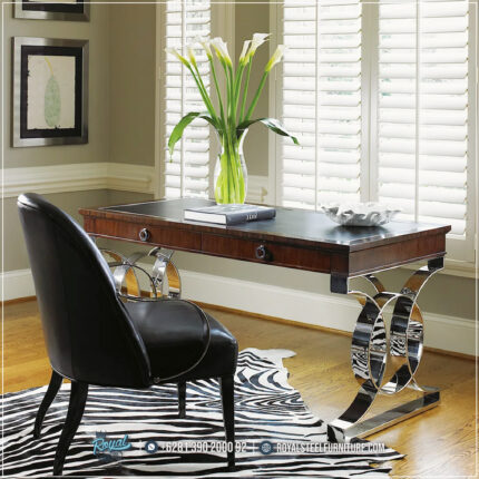 Gambar Meja Kantor, Info Meja Kantor, Kursi Meja Kantor Royal, Meja Direktur Mewah, Meja Kantor Mewah, Meja Kerja Direktur, Meja Kursi Kantor Royal, Set Ruang Kantor,Meja Kerja Kaki Stainless Mewah Rosewood Writing Desk