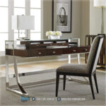 Gambar Meja Kantor, Info Meja Kantor, Kursi Meja Kantor Royal, Meja Direktur Mewah, Meja Kantor Mewah, Meja Kerja Direktur, Meja Kursi Kantor Royal, Set Ruang Kantor,Set Meja Direktur Kaki Stainless Minimalis Jati Natural Brown