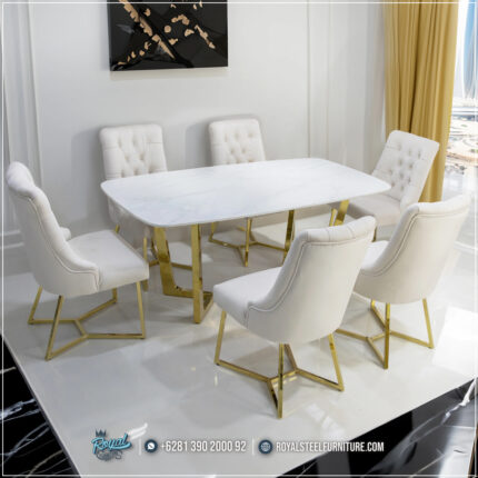 Harga Meja Makan Jepara, Meja Makan Marmer, Meja Makan Mewah 6 Kursi, Meja Makan Mewah Stainless, Meja Makan Set 6K, Meja Makan Minimalis Modern, Meja Makan Minimalis Stenlies, Meja Stainless Royal Steel,Model Meja Makan 6 Kursi Stainless Capella Gold Terbaru