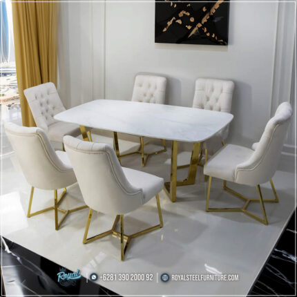 Harga Meja Makan Jepara, Meja Makan Marmer, Meja Makan Mewah 6 Kursi, Meja Makan Mewah Stainless, Meja Makan Set 6K, Meja Makan Minimalis Modern, Meja Makan Minimalis Stenlies, Meja Stainless Royal Steel,Set Meja Makan 6 Kursi Stainless Capella Gold Terbaru