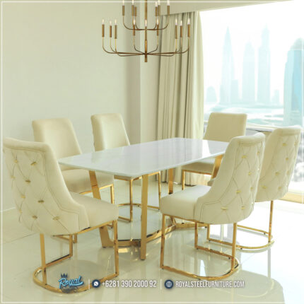 Harga Meja Makan Jepara, Meja Makan Marmer, meja makan mewah, Meja Makan Mewah 4 Kursi, Meja Makan Mewah 6 Kursi, Meja Makan Mewah Stainless, Meja Makan Minimalis, Meja Makan Minimalis Modern, Meja Makan Minimalis Stenlies, Meja Makan Stainless Gold, Meja Makan Stainless Silver, Meja Makan Stainless Steel,Set Meja Makan Marmer Putih Terbaru Kaki Stainless Kursi Bianca Cream