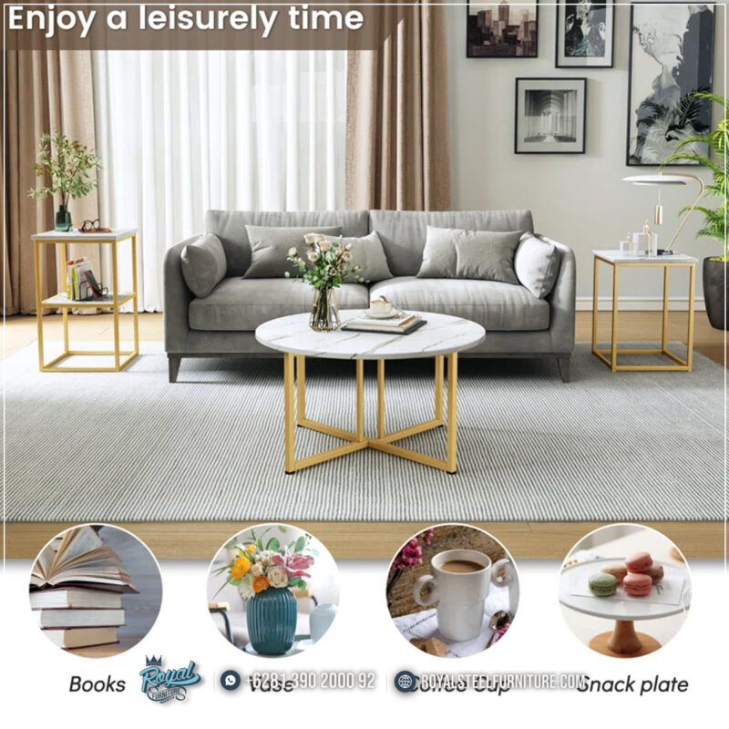 Furniture Meja Tamu Minimalis Stainless Gold Modern Mewah Aesthetic