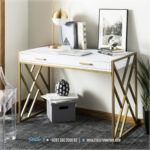 Meja Kerja Kaki Stainless 2 Laci Minimalis Modern