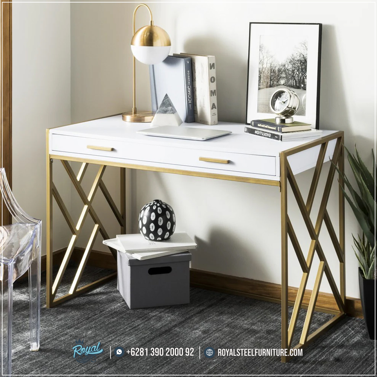 Meja Kerja Kaki Stainless 2 Laci Minimalis Modern Meja Kerja Kaki Stainless 2 Laci Minimalis Modern