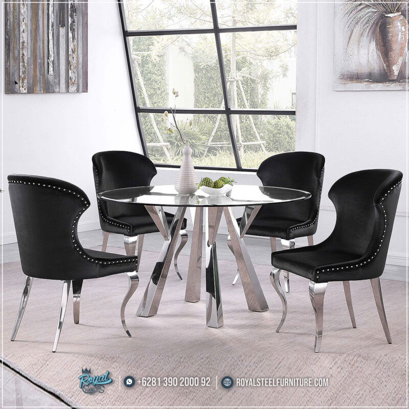 Referensi Meja Makan Kaki Stainless Crome Mewah Minimalis