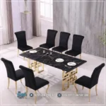 Furniture Dining Set Meja Makan Marmer Mewah Stainless Terbaru