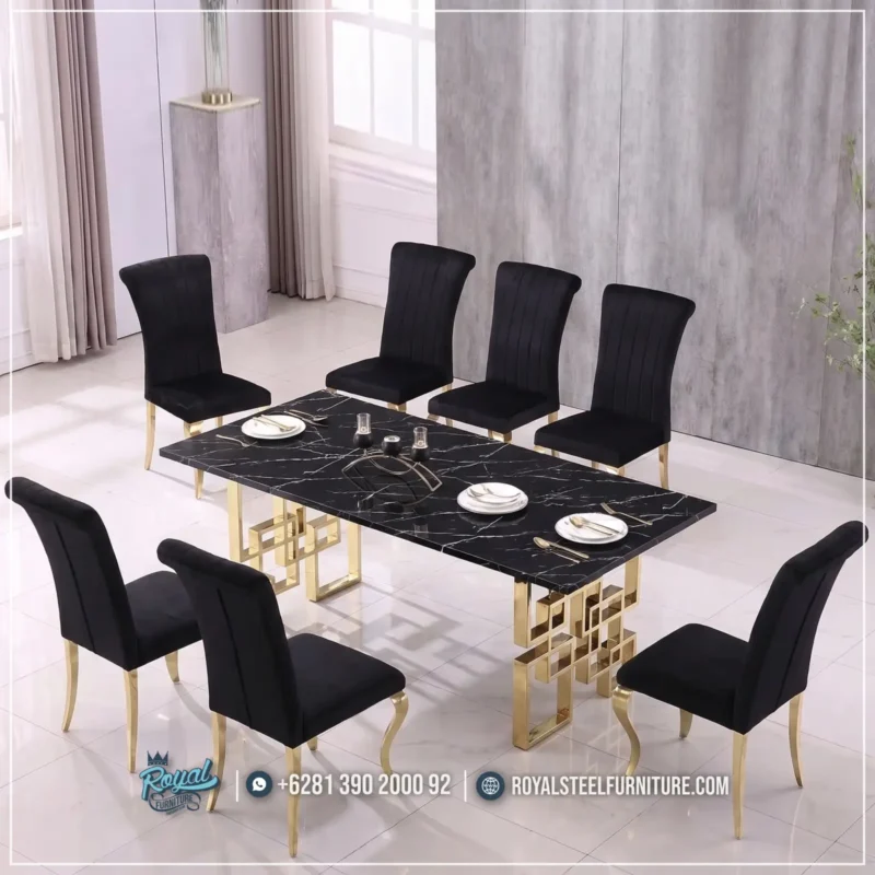 Furniture Dining Set Meja Makan Marmer Mewah Stainless Terbaru