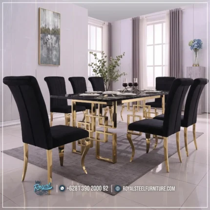 Luxury Dining Set Meja Makan Marmer Mewah Stainless Terbaru