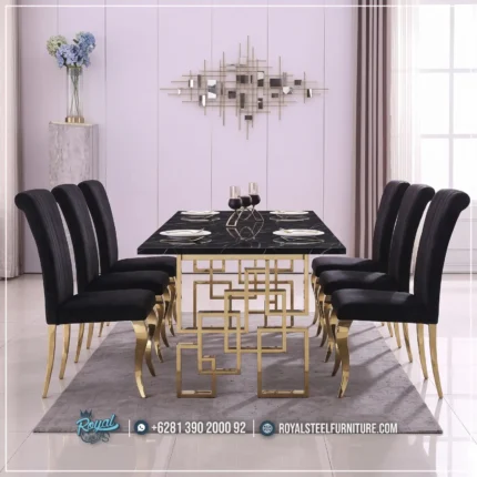 Moden Dining Set Meja Makan Marmer Mewah Stainless Terbaru