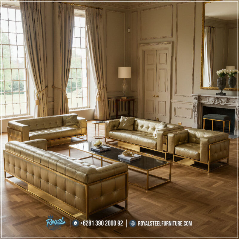 Sofa Stainless Gold, Sofa Ruang Tamu Mewah, Sofa Kulit Gold Elegan, Set Sofa Stainless Modern, Sofa Tamu Premium, Sofa Minimalis Mewah, Sofa Ruang Tamu Klasik Modern, Sofa Gold Untuk Rumah Mewah, Sofa Tamu Hotel Bintang 5,Sofa Gold Steel Mewah Elegansi Modern Bergaya Klasik