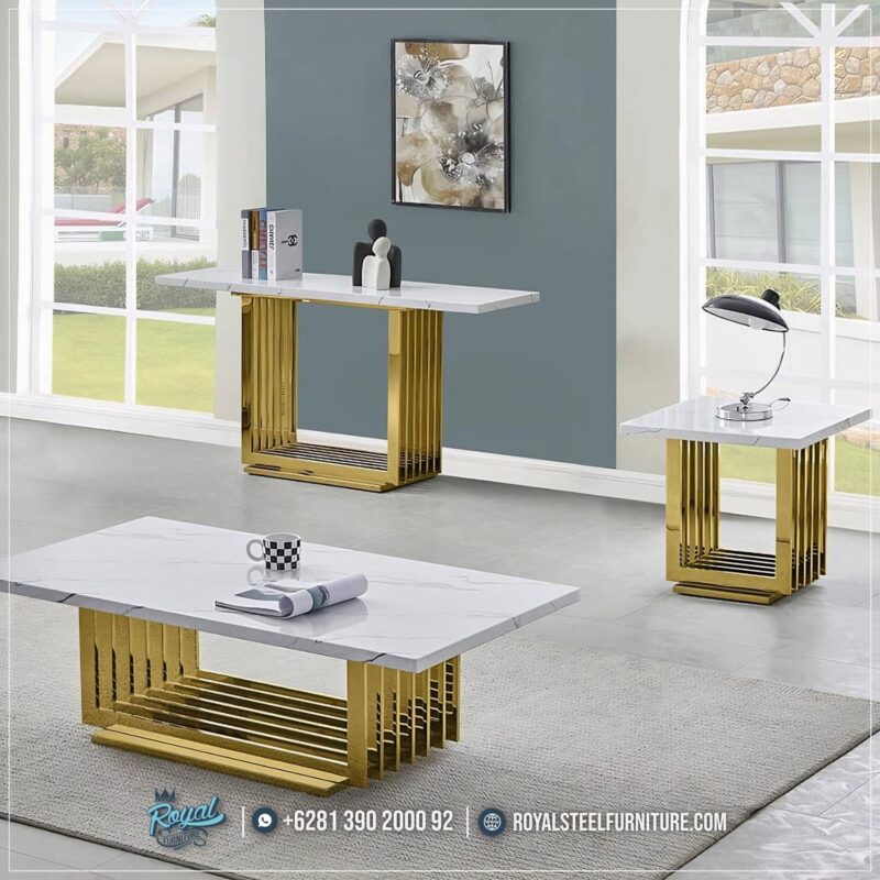 Meja Konsul Marmer Stainless Gold