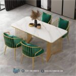 Kursi Cafe Set Meja Marmer Stainless Mewah Gold Estetika Ruang Pertemuan