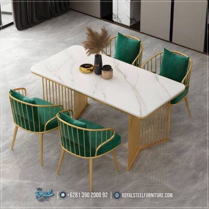Kursi Cafe Set Meja Marmer Stainless Mewah Gold Estetika Ruang Pertemuan