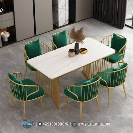 Meja Kursi Stainless Mewah Gold Estetika Ruang Pertemuan