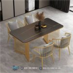 Meja Marmer Kursi Stainless Mewah Gold Estetika Ruang Pertemuan