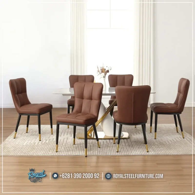 Harga 1 Set Meja Makan Marmer Stainless Set Kursi Makan Faux Leather