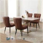 Jual Meja Makan Marmer Stainless Set Kursi Makan Faux Leather
