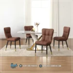 Set Meja Makan Marmer Stainless Set Kursi Makan Faux Leather