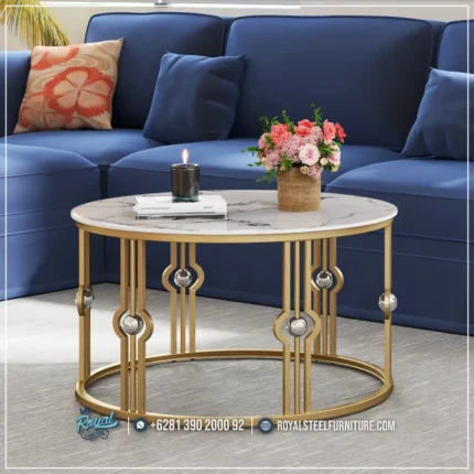 Meja Tamu Round Table Stainless Steel Gold Living Room