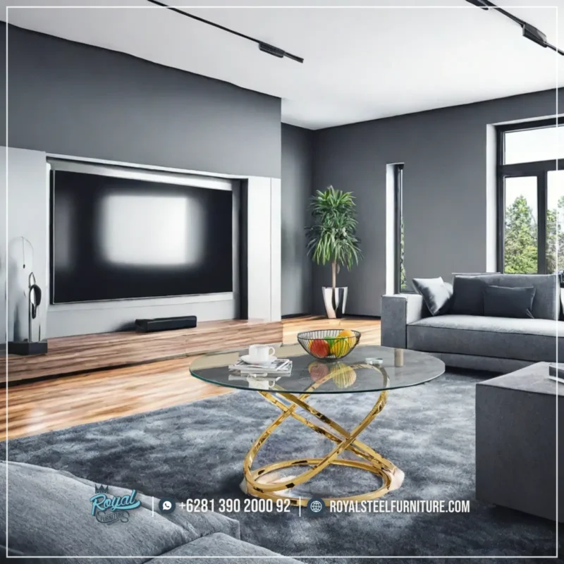 Meja Tamu Stainless Glassy Coffee Table Mewah