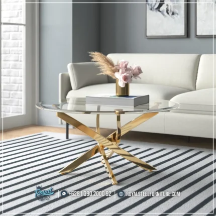 Model Meja Tamu Bundar Top Kaca Kaki Stainless Ayala