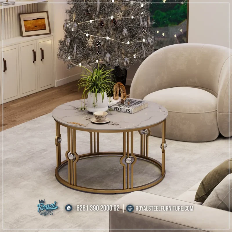 Model Round Table Ruang Tamu Top Marmer Marbling Living Room