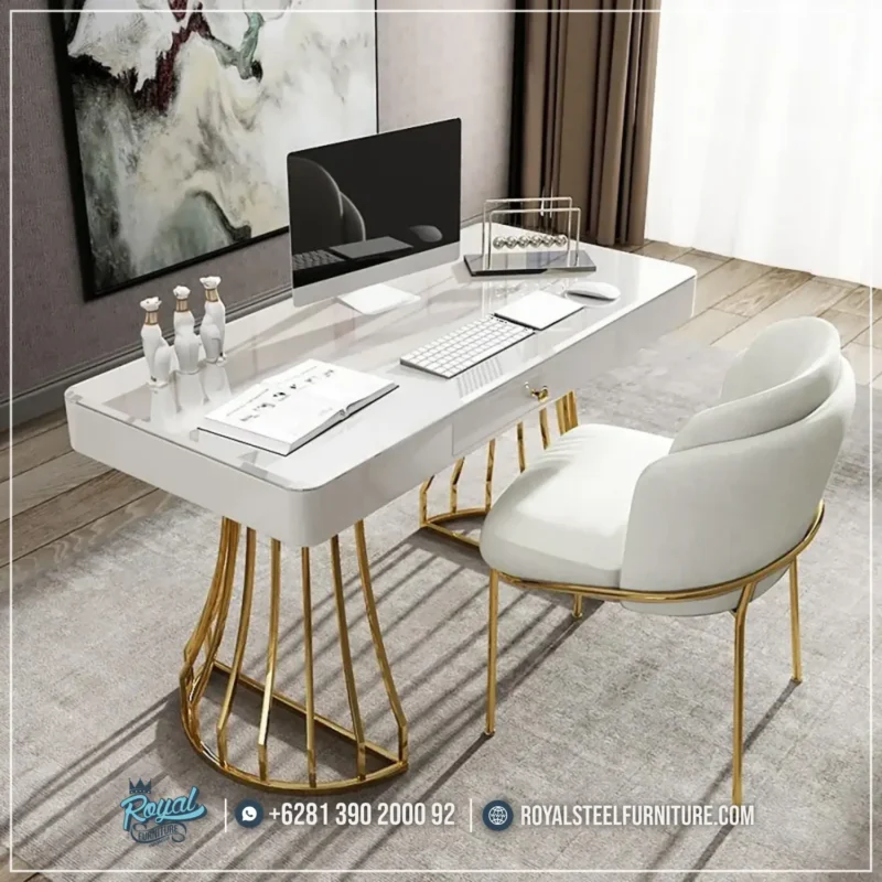 Kursi Meja Kerja Mewah Stainless Gold