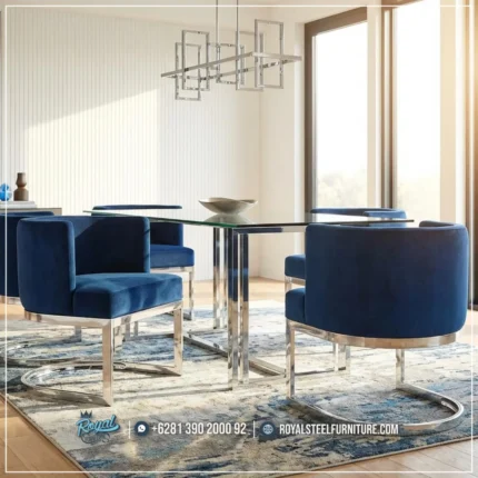 Meja Kursi Makan Stainless Dining Chair Mewah Bludru Velvet