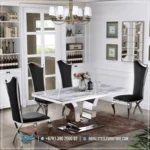 Meja Makan Marmer 6 Kursi Silver Stainless Steel