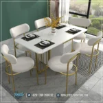 Meja Makan Mewah 6 Kursi Stainless Gold
