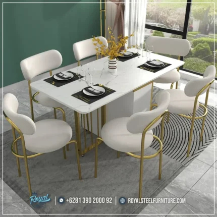 Meja Makan Mewah 6 Kursi Stainless Gold