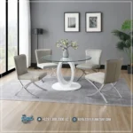 Custom Meja Makan Kaca 4 Kursi Stainless Steel