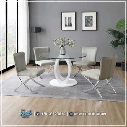 Custom Meja Makan Kaca 4 Kursi Stainless Steel