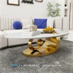 Desain Oval Coffee Table Modern Minimalis Stainless Gold Mewah