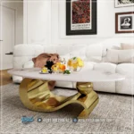 Jual Meja Stainless Gold Marmer Oval Mewah Modern Ruang Tamu dan Dekorasi Rumah